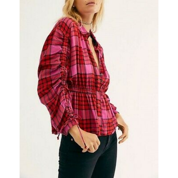 NWT Free People Pacific Dawn plaid shirt - Picture 3 of 7
